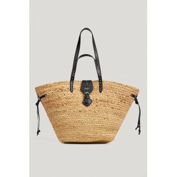 Geanta cu bareta de umar si garnituri din material sintetic Jute - Negru/Galben pai