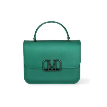 Geanta cu clapa si bareta de umar detasabila cu logo - Verde inchis