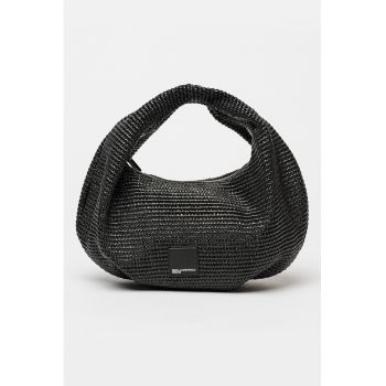 Geanta cu maner si aspect tesut - Negru