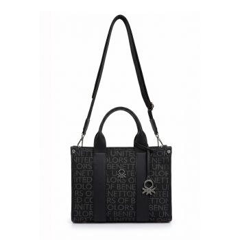 Geanta de mana cu bareta de umar din material textil - Negru carbon