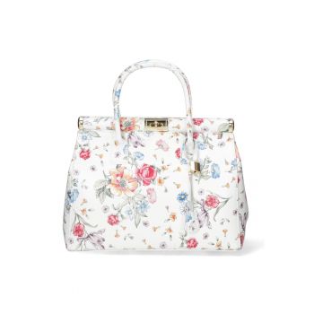 Geanta de piele cu aspect de piele de crocodil - Alb