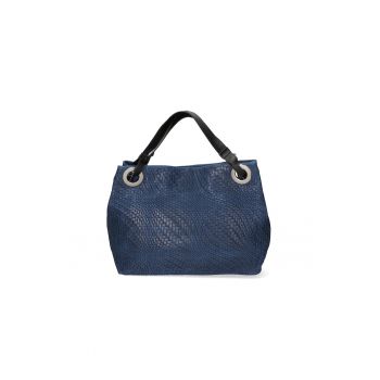 Geanta de piele cu aspect texturat - Albastru