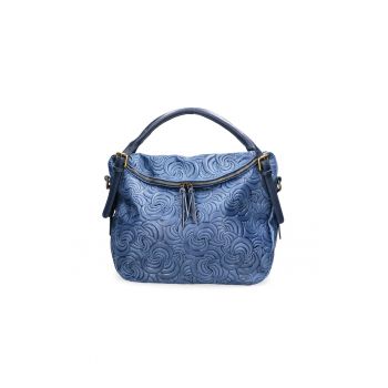 Geanta de piele cu bareta de umar si aspect texturat 25065 - Albastru