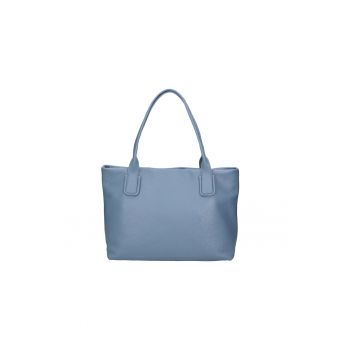 Geanta de piele cu bareta detasabila - Albastru deschis