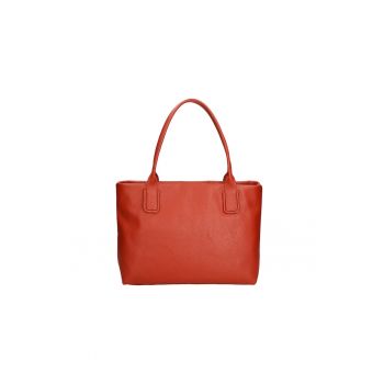 Geanta de piele cu bareta detasabila - Portocaliu inchis