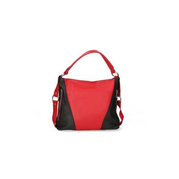 Geanta de piele cu bareta detasabila - Rosu/Negru