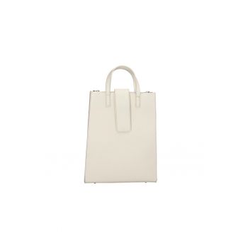 Geanta de piele cu maner si detalii de piele intoarsa - Bej