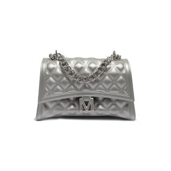 Geanta de piele ecologica cu bareta de umar din lant - Argintiu