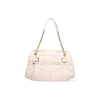 Geanta de piele ecologica cu bareta de umar si logo metalic - Bej