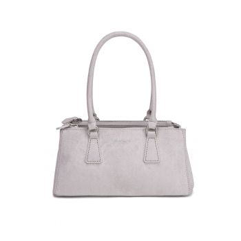 Geanta de piele intoarsa sintetica cu maner Lumina Pro - Gri deschis