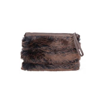 Geanta de umar cu blana sintetica - Maro inchis