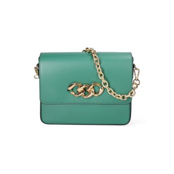 Geanta din piele cu bareta ajustabila de umar - Verde/Auriu