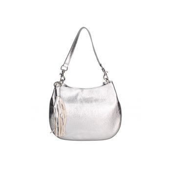 Geanta din piele cu bareta de umar - Argintiu