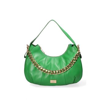 Geanta din piele cu bareta de umar cu model logo - Auriu/Verde deschis