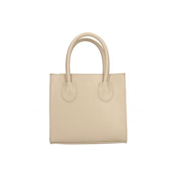 Geanta din piele cu bareta de umar detasabila - Maro taupe