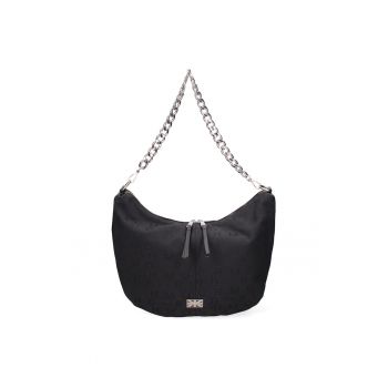 Geanta din piele cu bareta de umar din lant - Negru/Argintiu