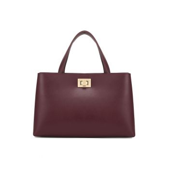 Geanta din piele cu bareta de umar - Maro cognac