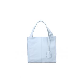 Geanta din piele cu bareta de umar si barete fixe - Albastru pastel