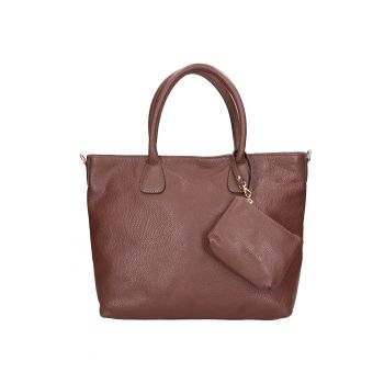 Geanta din piele cu bareta de umar si etui detasabil - Maro