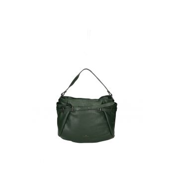 Geanta din piele cu bareta de umar - Verde inchis