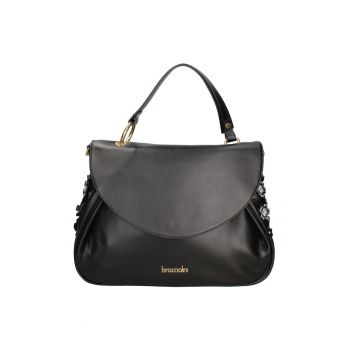 Geanta din piele cu maner si clapa - Negru