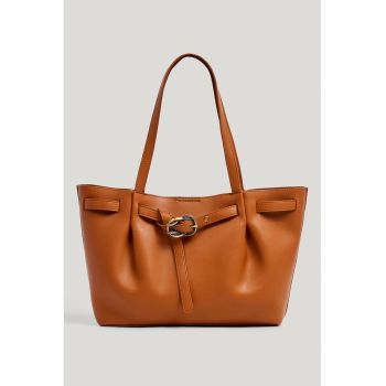 Geanta din piele ecologica cu bareta de umar decorativa - Caramel