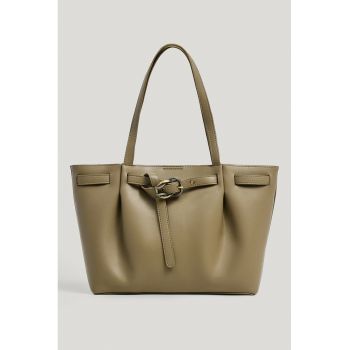 Geanta din piele ecologica cu bareta de umar decorativa - Kaki