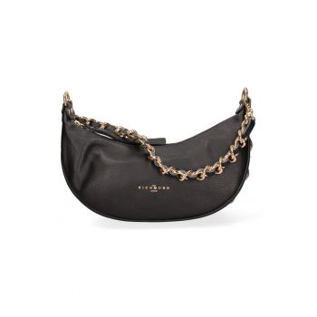Geanta din piele in forma de semiluna cu bareta de umar - Auriu/Negru
