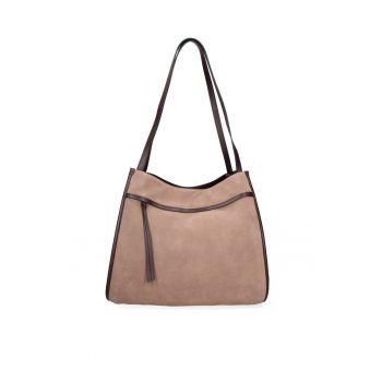 Geanta din piele intoarsa cu bareta de umar Seraphina Elite - Maro taupe