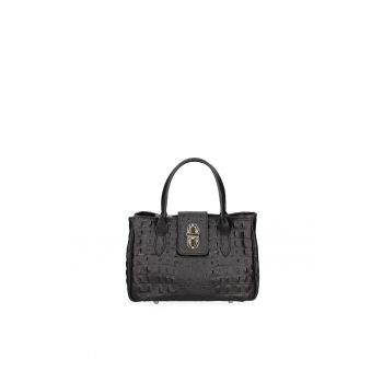 Geanta din piele texturata cu bareta de umar - Negru