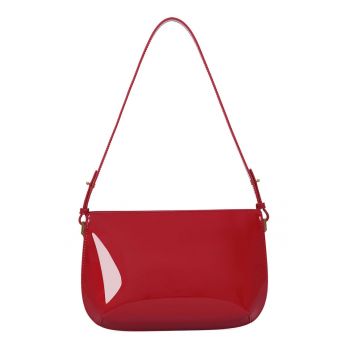 Geanta dreptunghiulara din piele cu bareta de umar - Rosu