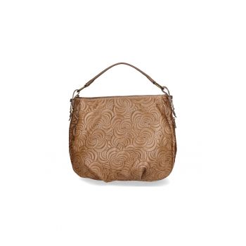 Geanta hobo de piele cu model in relief - Maro taupe