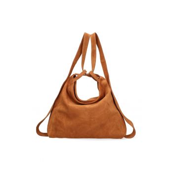 Geanta hobo din piele intoarsa Silvana - Maro cognac