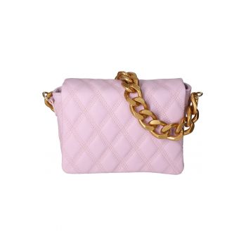 Geanta matlasata de piele cu bareta lant - Lila