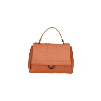 Geanta matlasata de piele cu maner - Caramel