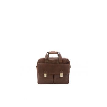Geanta messanger unisex de piele - Maro inchis