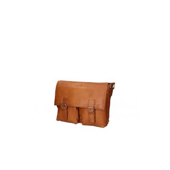 Geanta messenger de piele cu bareta ajustabila 212439 - Maro