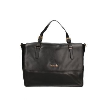 Geanta messenger din piele cu bareta detasabila - Negru