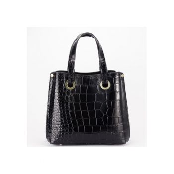 Geanta neagra din piele naturala cu imprimeu de reptila 8916 129 19986 - Negru