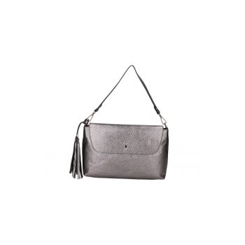 Geanta plic de piele cu canaf - Gri inchis