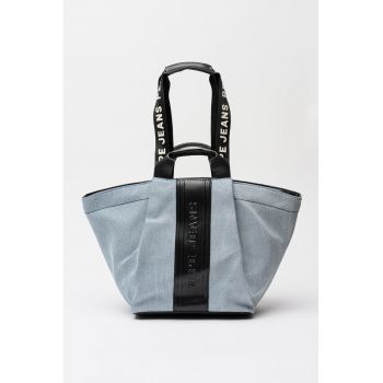 Geanta shopper cu logo in relief Ariadna - Negru/Albastru deschis