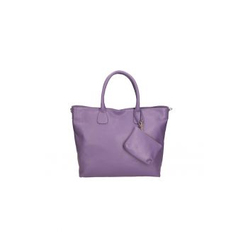 Geanta shopper de piele cu etui mic - Violet prafuit