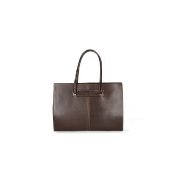 Geanta shopper de piele cu fermoar - Maro inchis