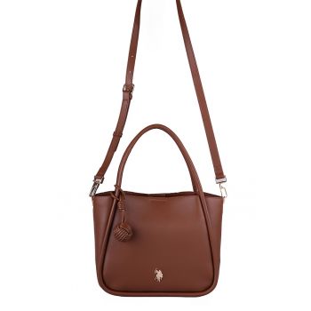 Geanta shopper de piele ecologica cu logo metalic - Maro