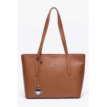 Geanta shopper din piele cu aspect texturat - Maro scortisoara