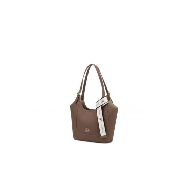 Geanta shopper din piele ecologica cu accesoriu logo - Caramel