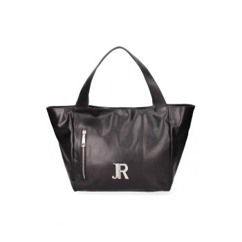 Geanta shopper din piele - Negru/Argintiu