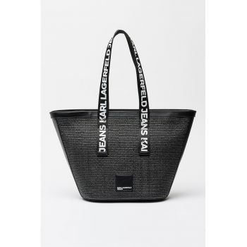 Geanta shopper din rafie cu logo Box - Negru