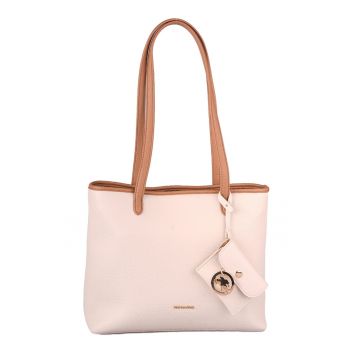 Geanta tote cu fermoar si cu etui - Caramel/Roz pal