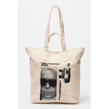 Geanta tote cu imprimeu foto - Alb fildes/Negru